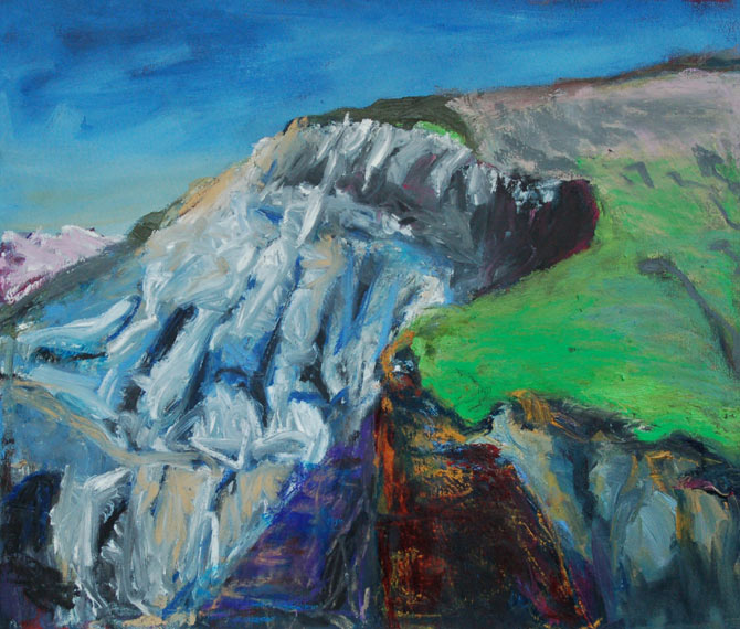 Fels und grüner Rasen, Island