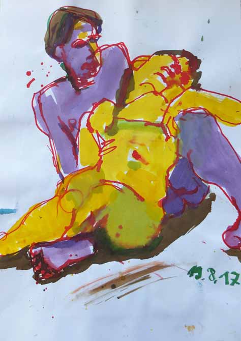 Gelber Akt vor lila Akt