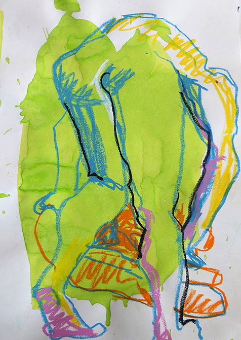 Hellblauer Akt, orange Frau