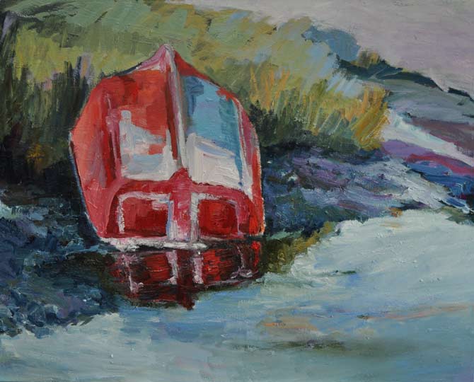 Rotes Boot umgedreht