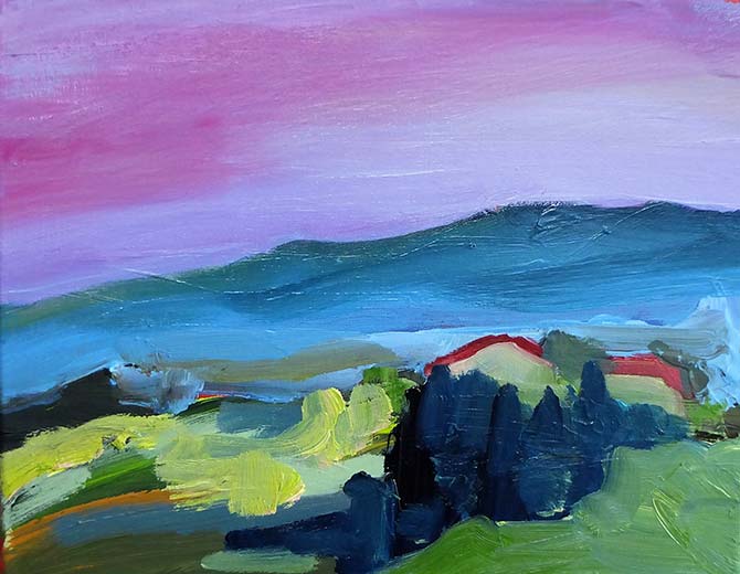 Landschaft mit dunklen Bergen