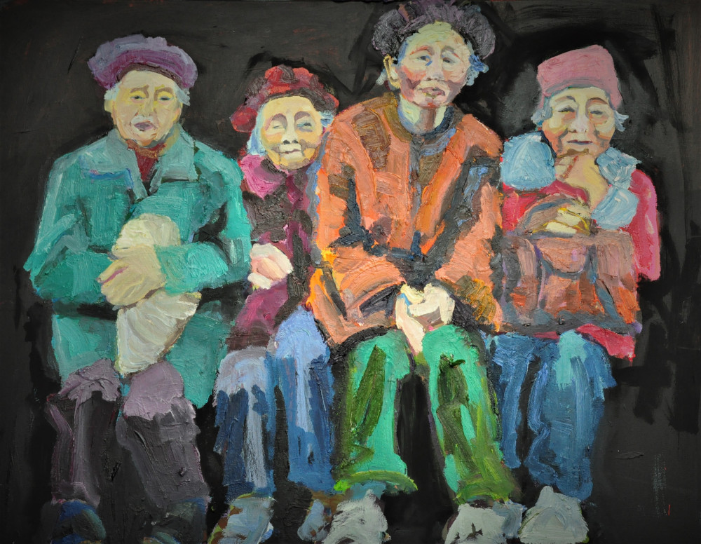 4 chinesische Frauen, wartend