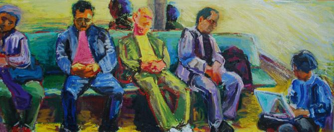 Sitzreihe und Laptop, China